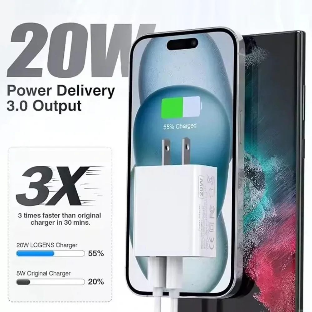 USB C Wall Charger Block 20W,1-Pack Dual Port PD Fast Type C Charging Plug